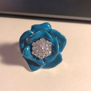 Bold Beautiful teal blue and white crystals ring